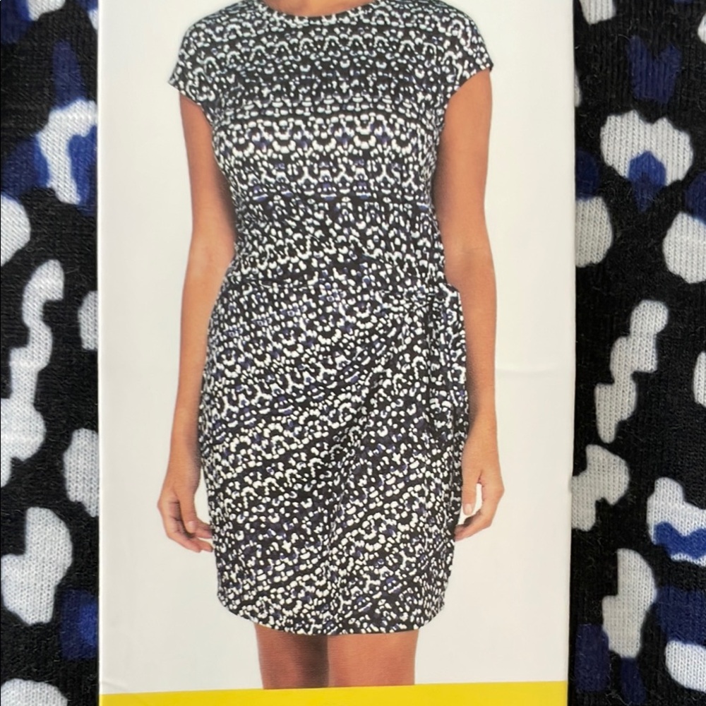 Black, White and Cobalt Blue Ruched Sheath Mini Dress- Nicole Miller